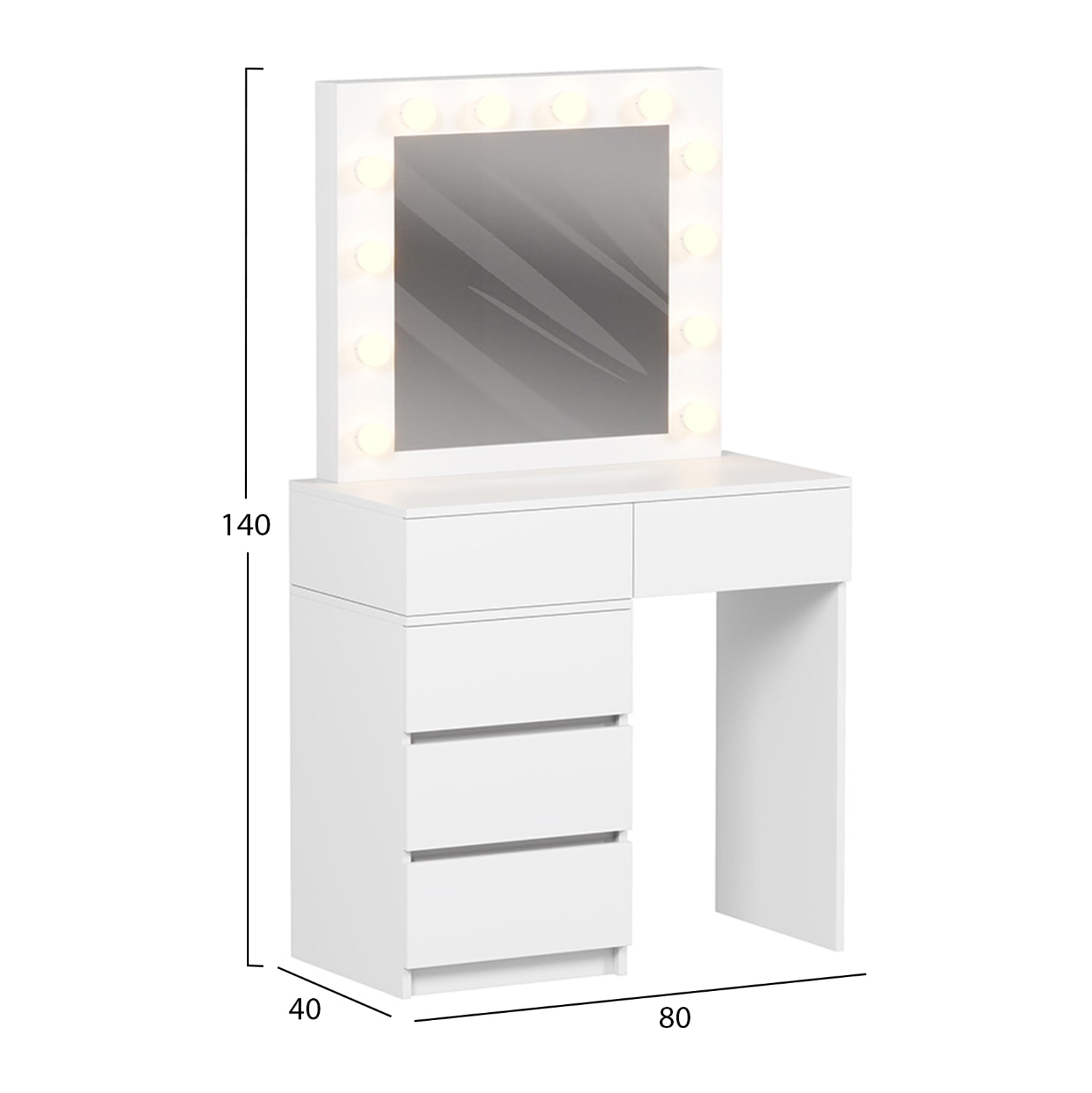 Тоалетка BEYON с led осветление и чекмеджета/ меламин в бяло 80x40x140см