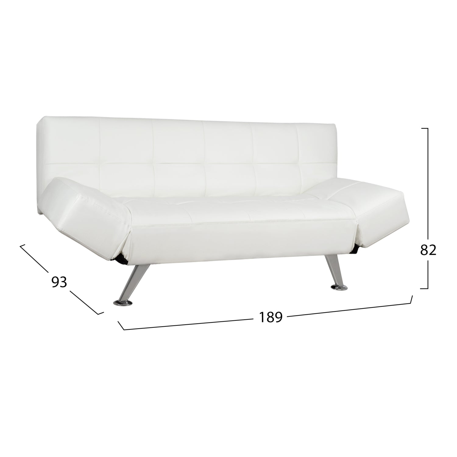 Разтегателен диван ТHOM със сгъваеми подлакътници, бял, pu, 189x93x82см