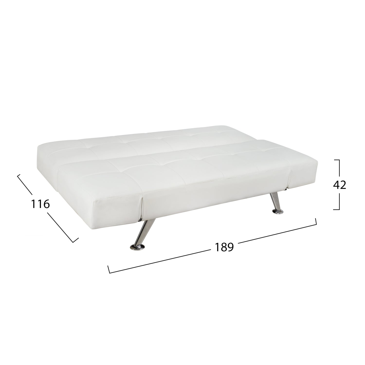 Разтегателен диван ТHOM със сгъваеми подлакътници, бял, pu, 189x93x82см