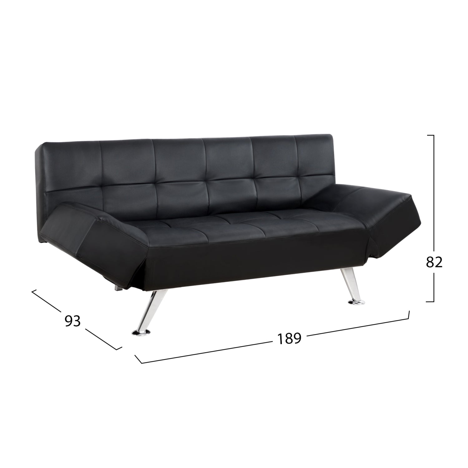 THOM разтегателен диван  със сгъващи подлакътници черен pu 189x93x82 см.