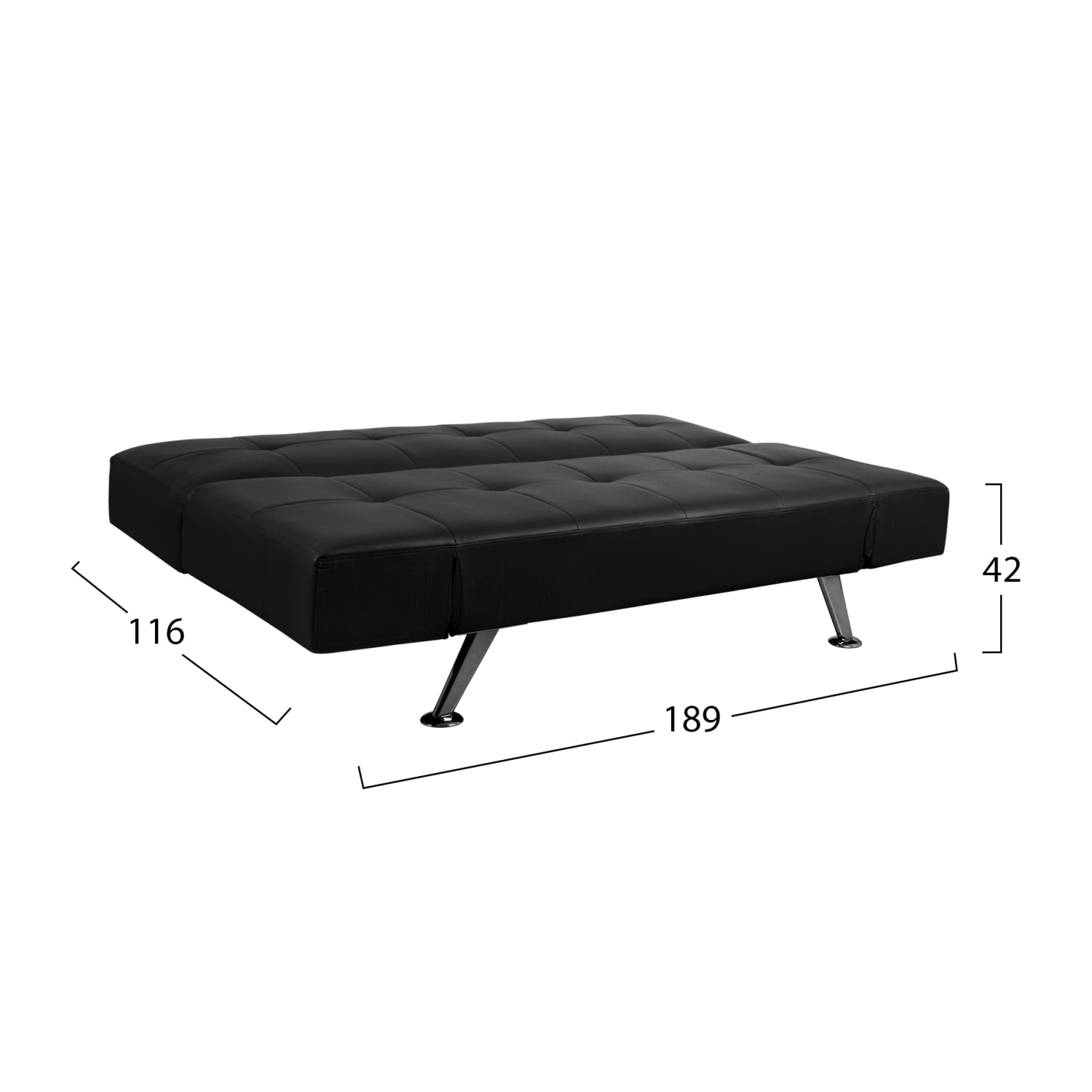 THOM разтегателен диван  със сгъващи подлакътници черен pu 189x93x82 см.