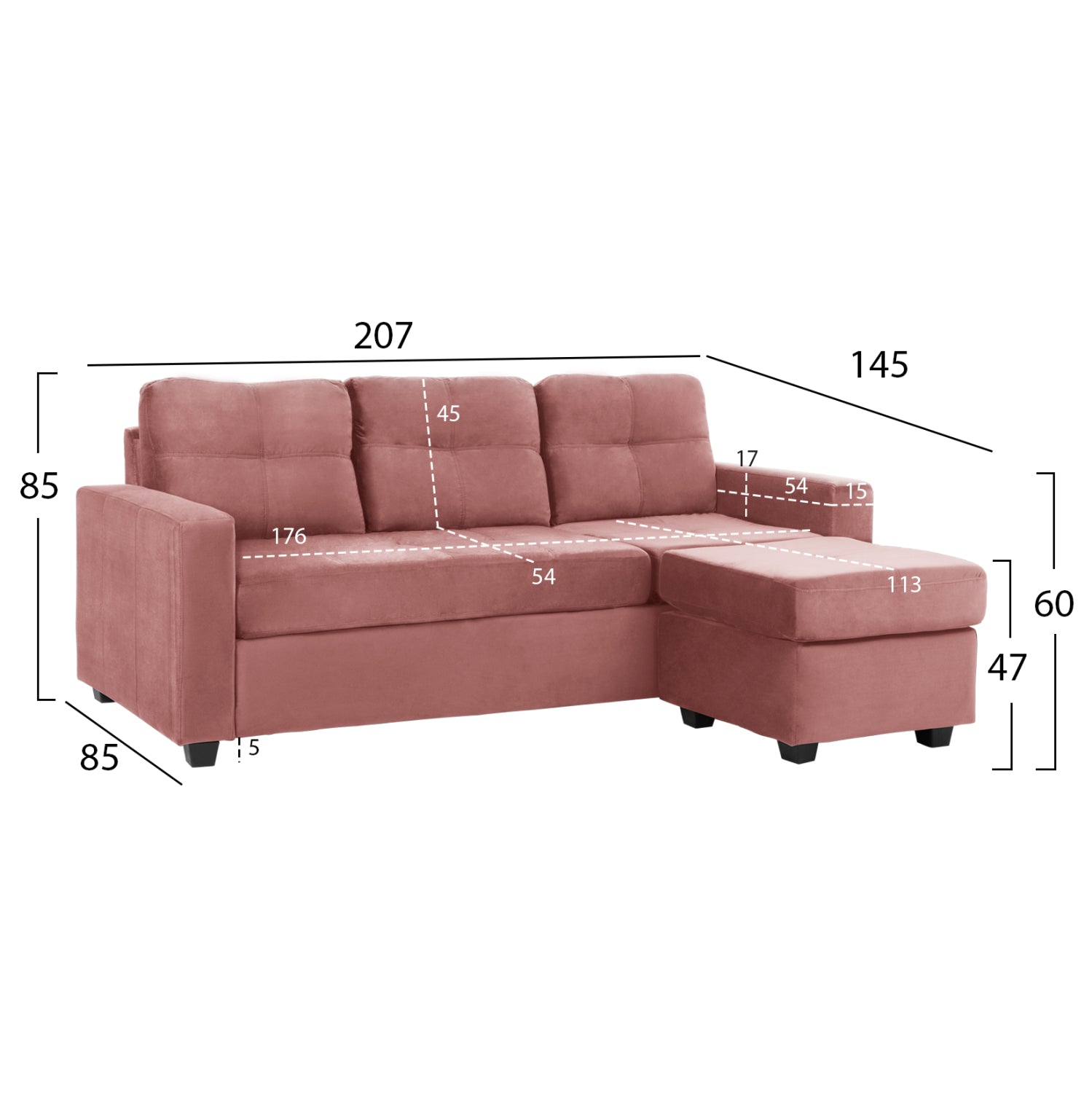 Ъглов диван кадифе  207x145x85