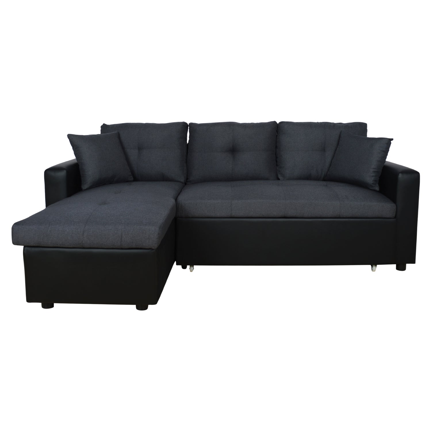 Ъглов разтегателен диван WAYNE  220x146x86 сив с черен pu