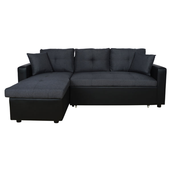 Ъглов разтегателен диван WAYNE  220x146x86 сив с черен pu
