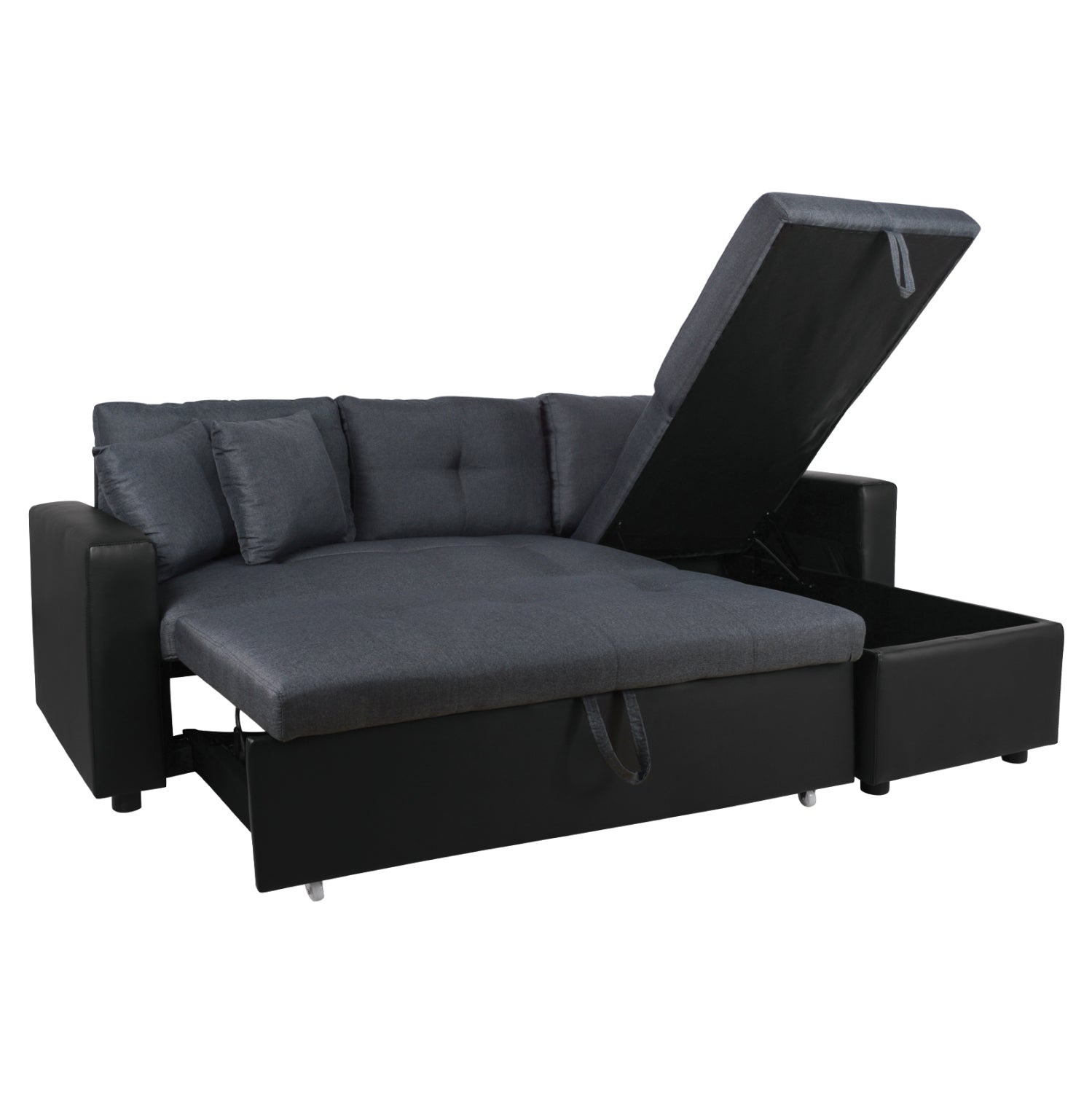 Ъглов разтегателен диван WAYNE  220x146x86 сив с черен pu