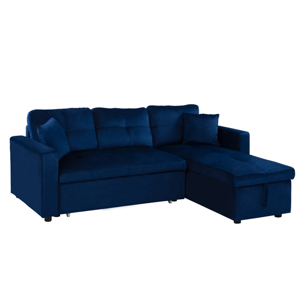 Ъглов разтегащ диван Wayne 224x147x85см кадифено синьо