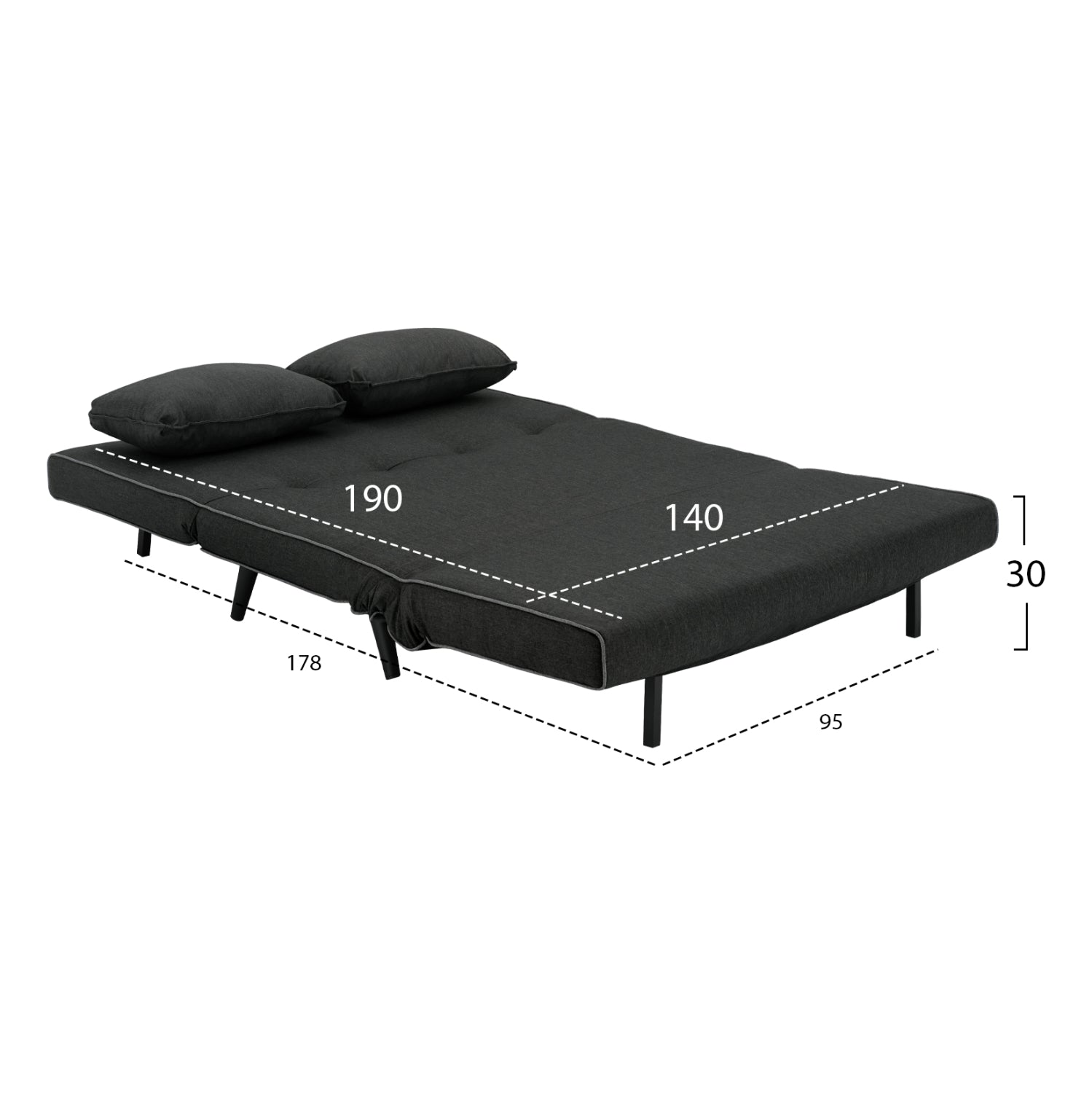 Разтегателен диван за 2 места асма тъмно сив дамас 140х80х77см.