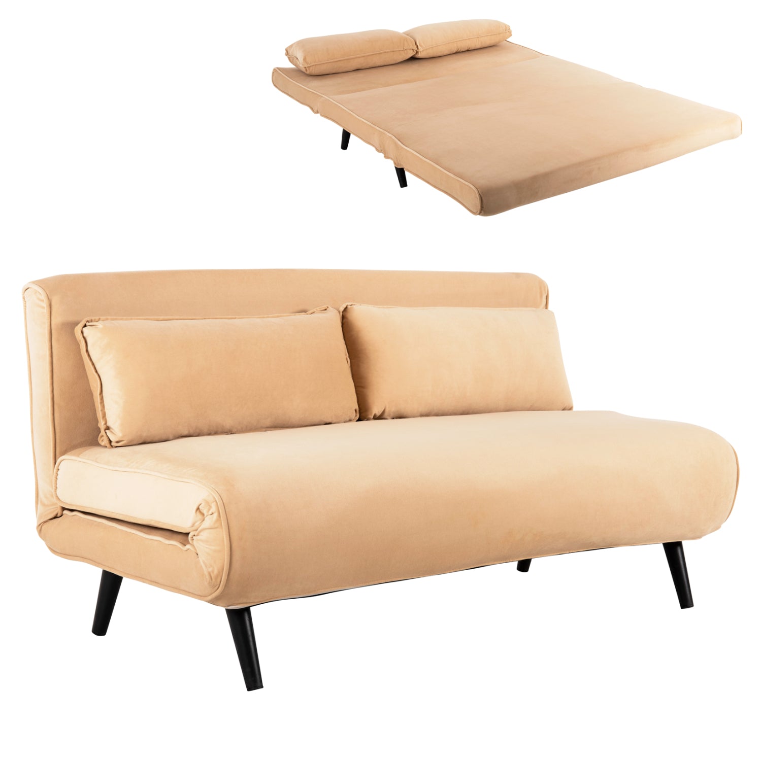 Диван/легло  2 места ASMA с бежово кадифе 140x80x77см.