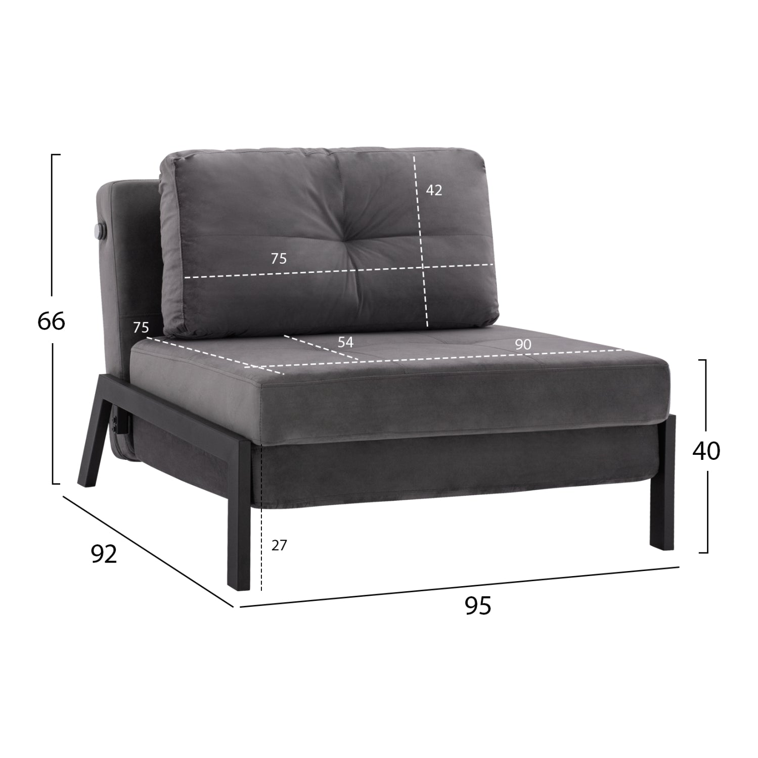 Легло-фотосел в сиво кадифе 95x92x66в см