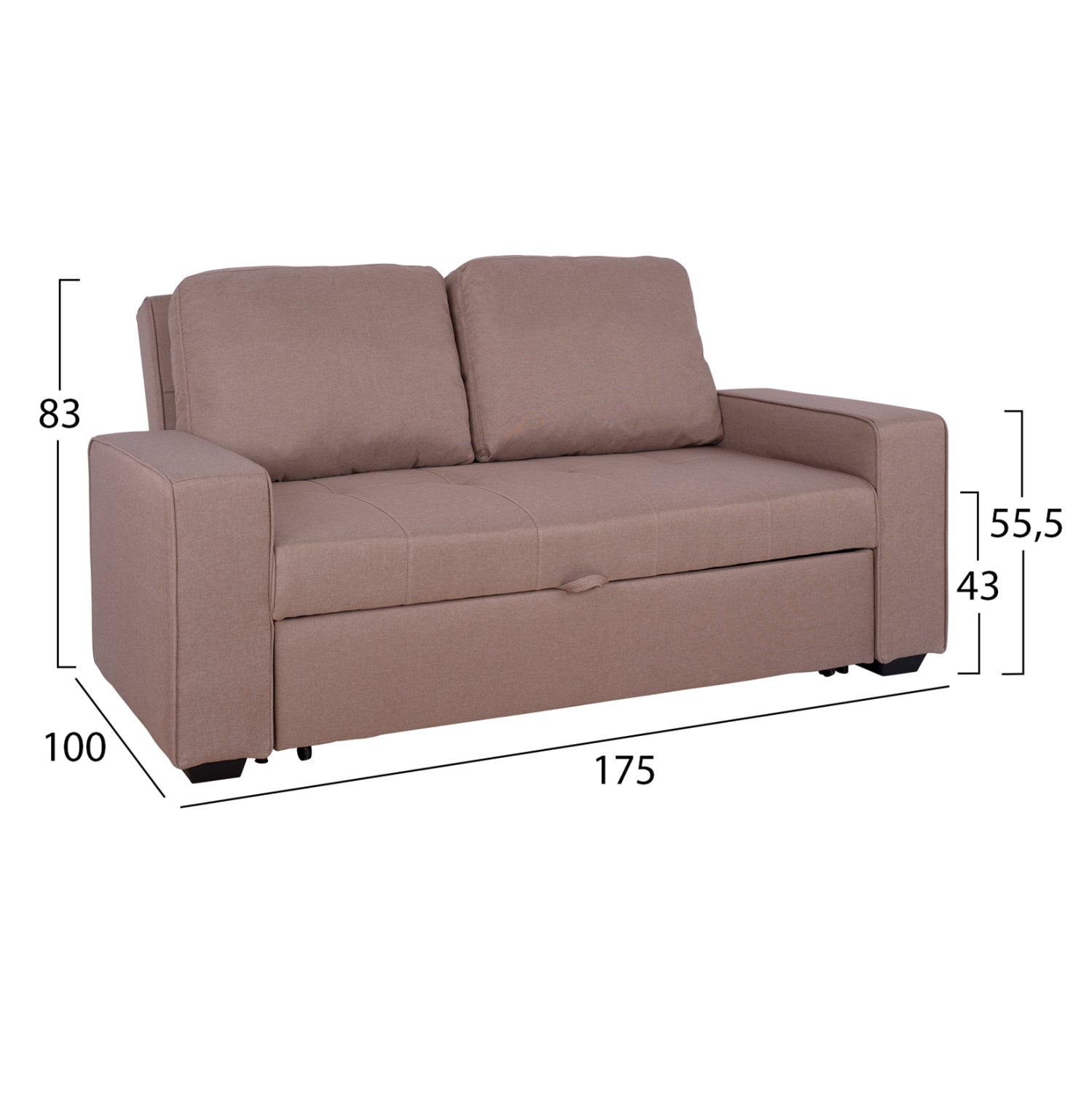 Разтегателен диван канна 2-местен с бежов плат 175x100x83 см