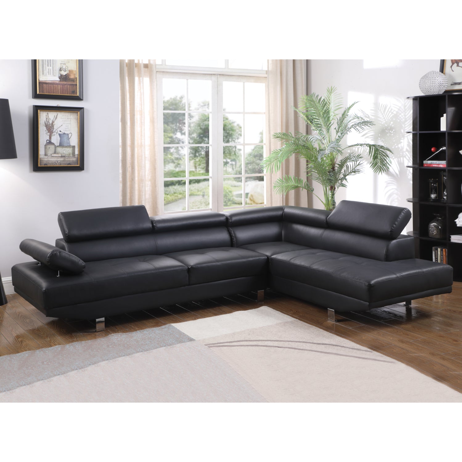 Десен ъглов диван GORO КГ3085.10R черен pu 270x200x87h см