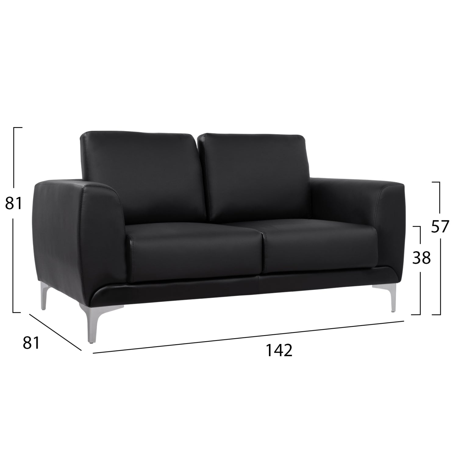 Диван двуместен KENZIE  с черен pu 142x81x81 см