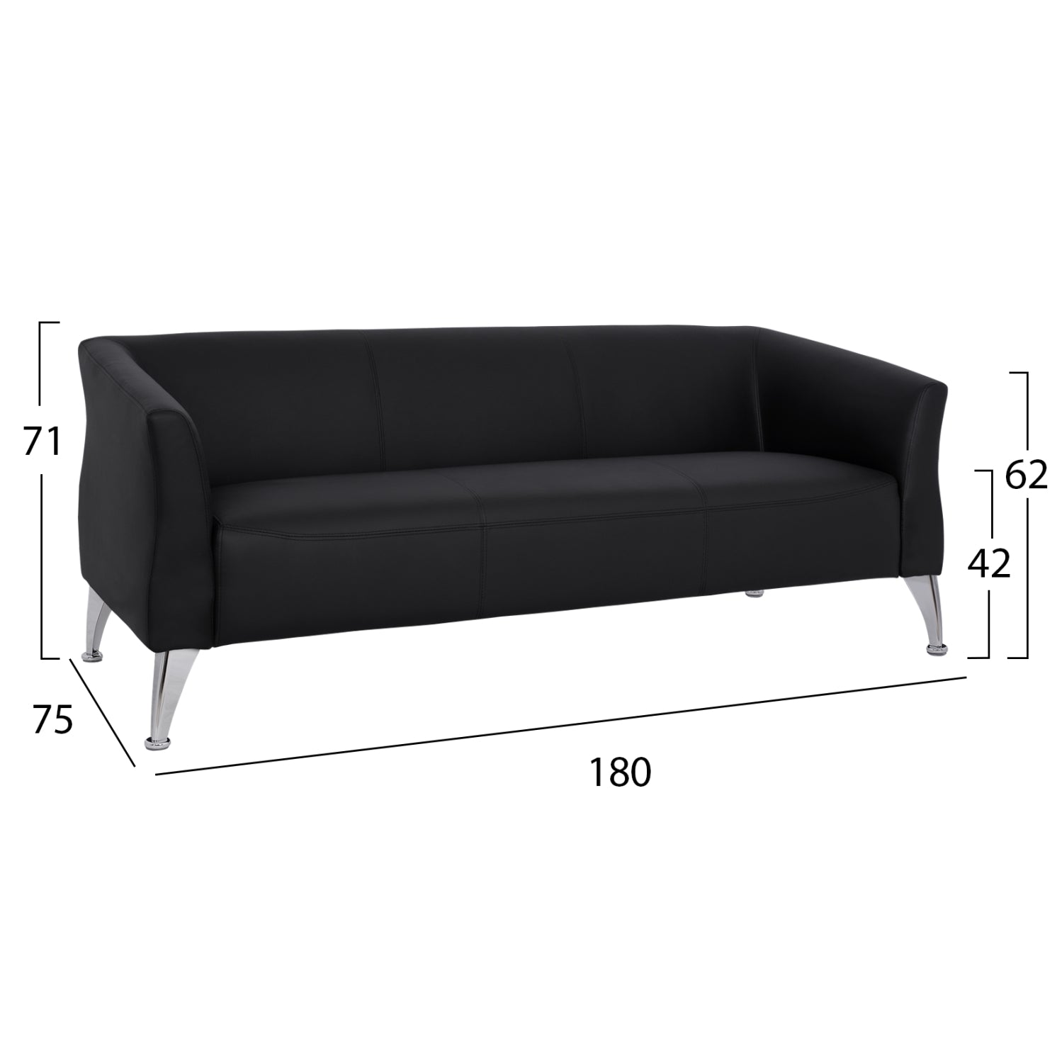 Триместен диван  KIANA  3/ PU /черен 180x75x71см