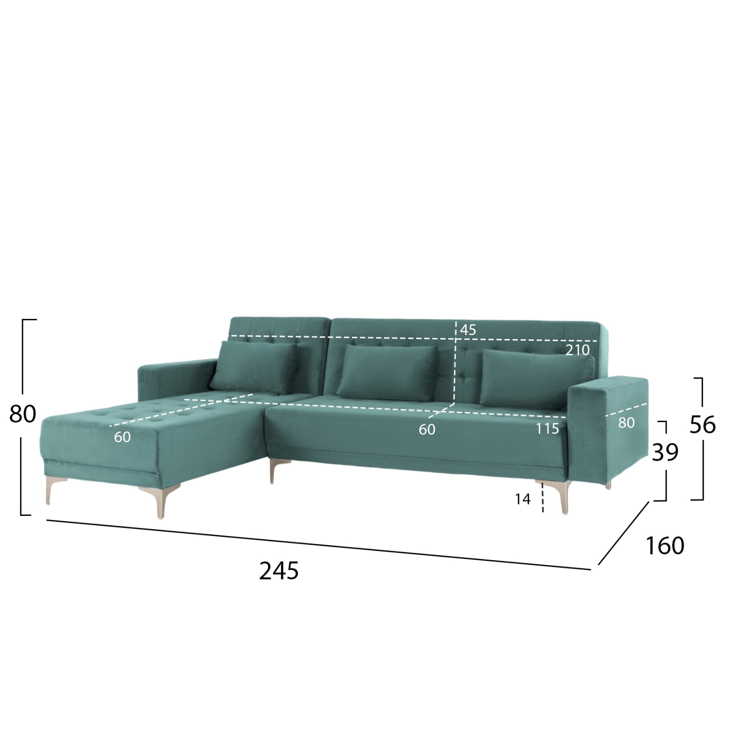 Ъглов разтегателен диван Еliza с обръщаем дизайн от кадифе 245x160x80см