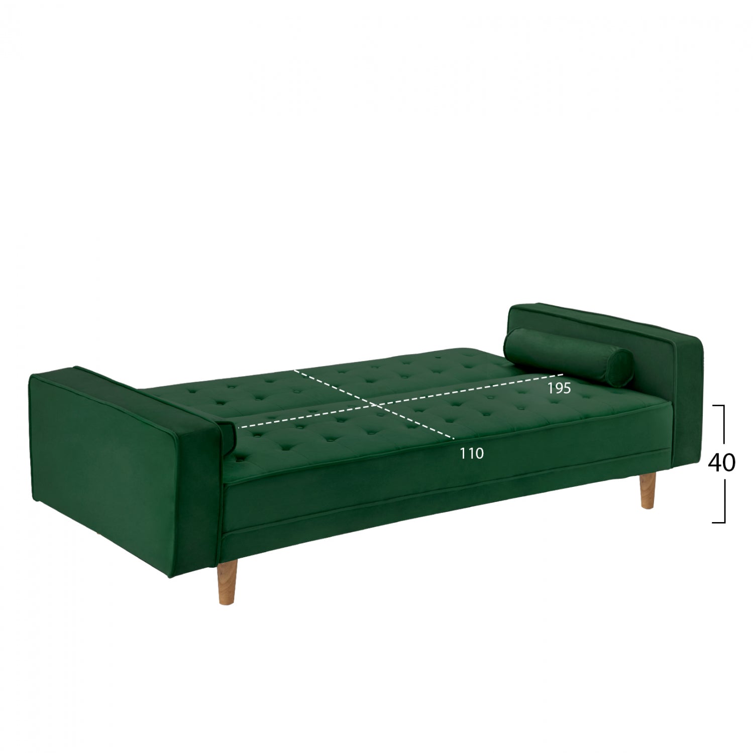 Разтегателен диван Салвадор зелен цвят  223x90x80 см.
