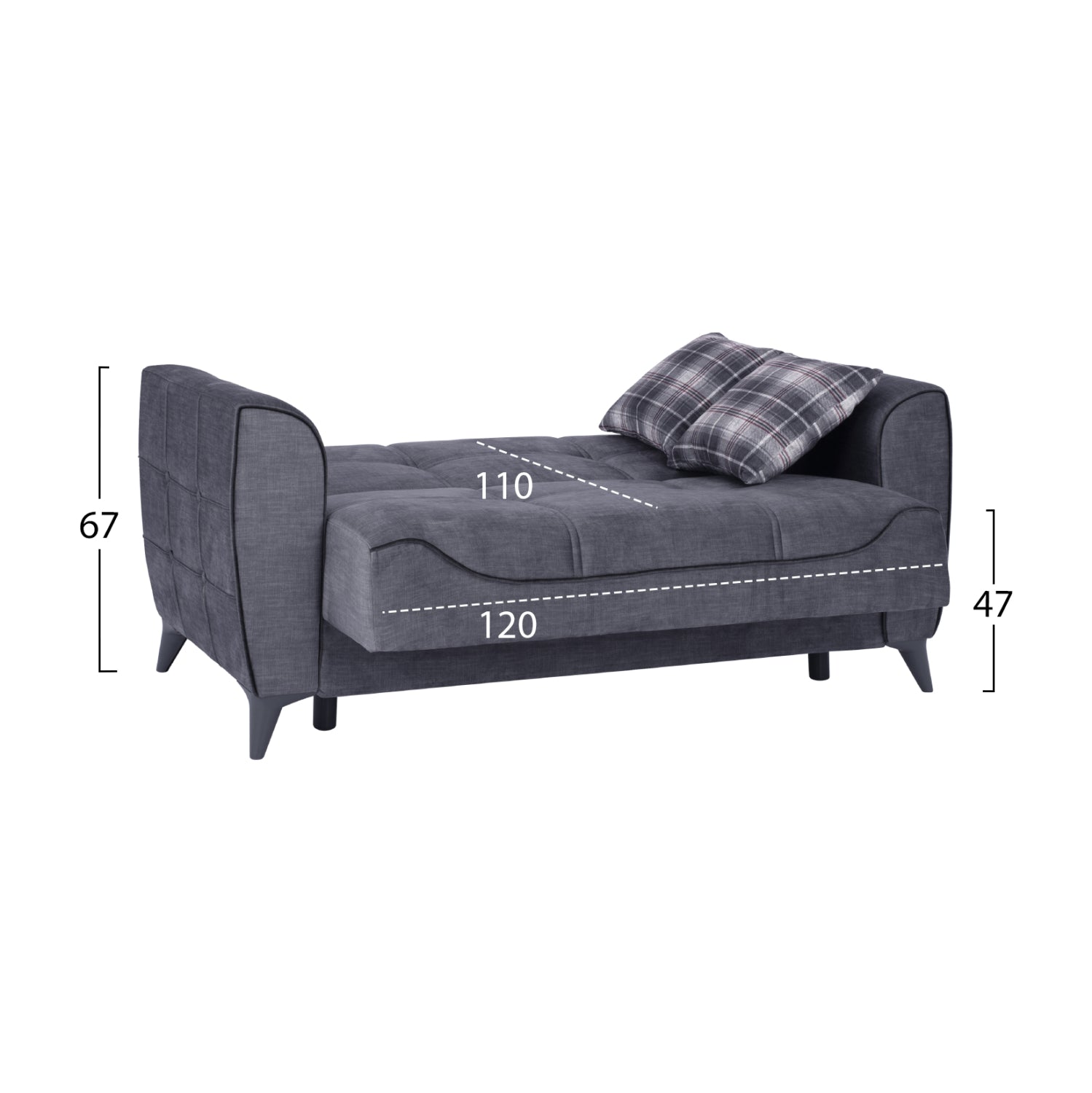 Двуместен диван HYANA сив с тъмносив плат 156x80x88 см