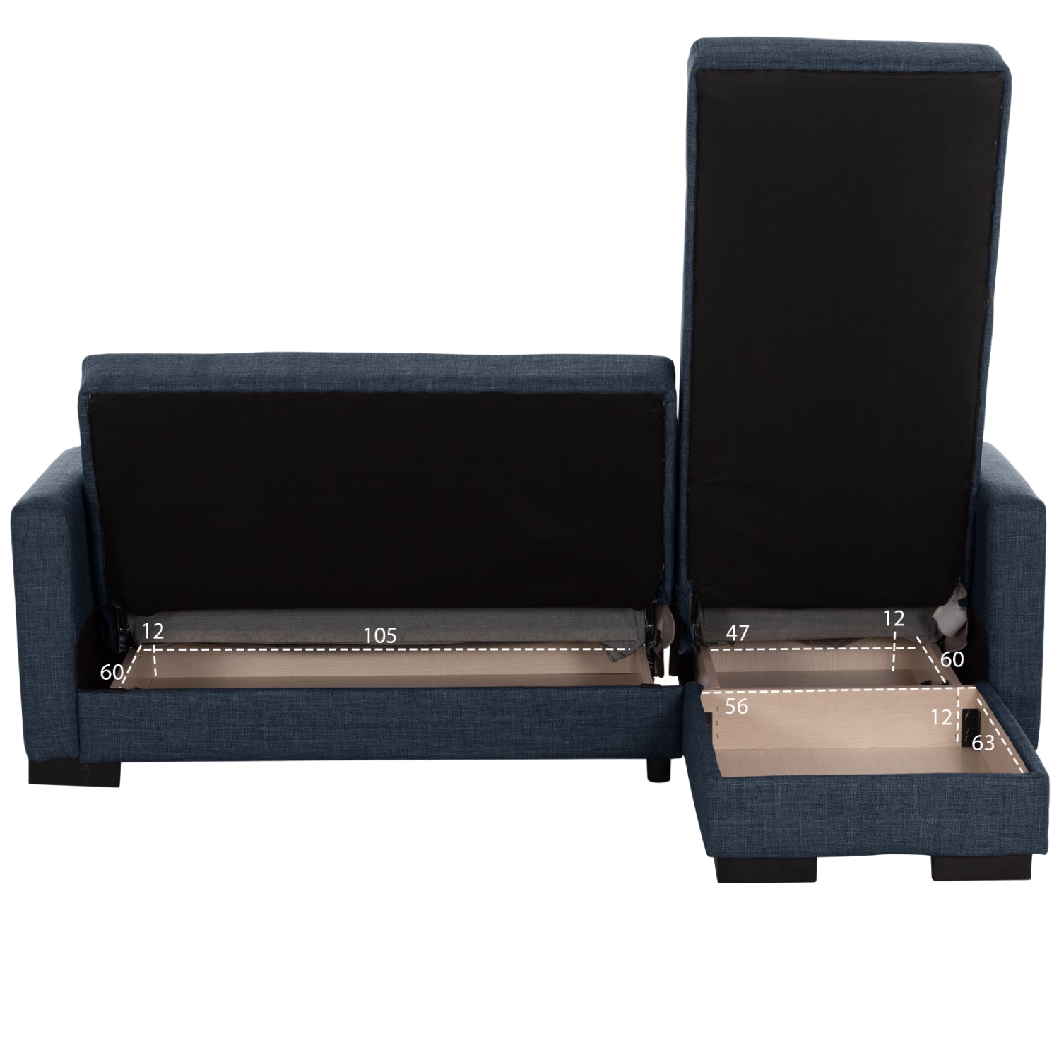 Диван легло ghufran ъглов обратен син с място за съхранение 202x140x78см.