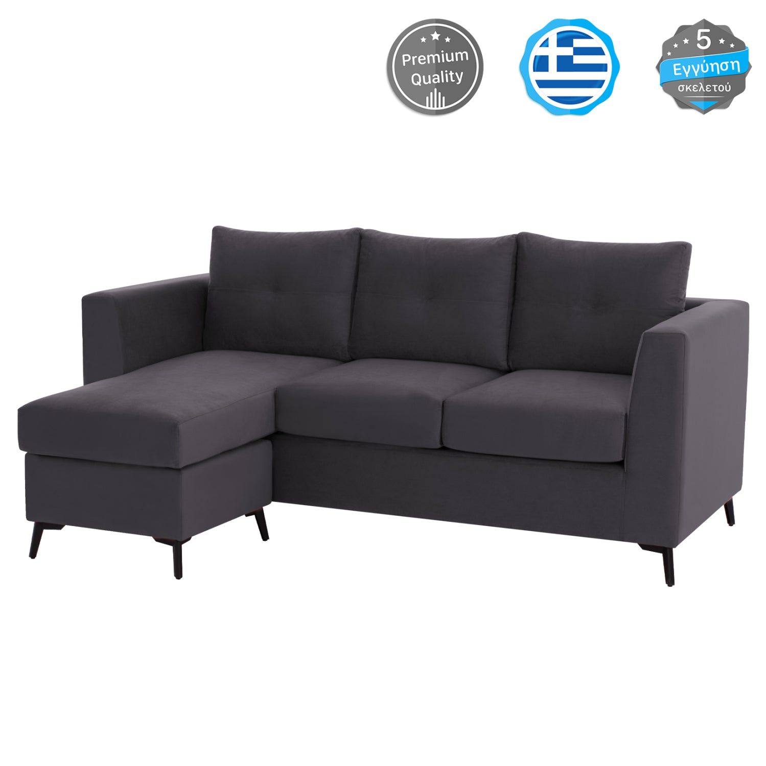 Ъглов диван с обърнателност, понца, сив, александра, платена 200x140x88см