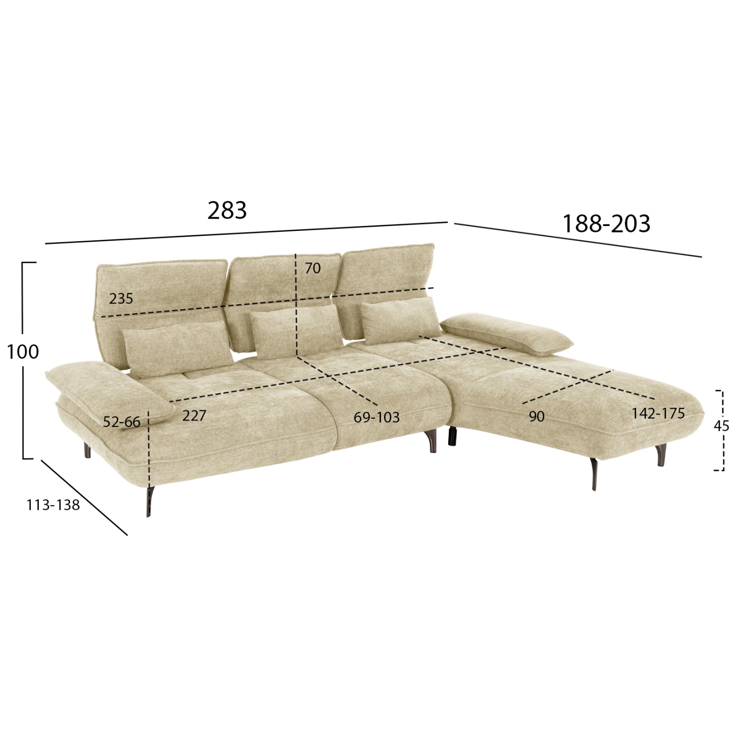 Ъглов диван кони десен ъгълцвят екрю