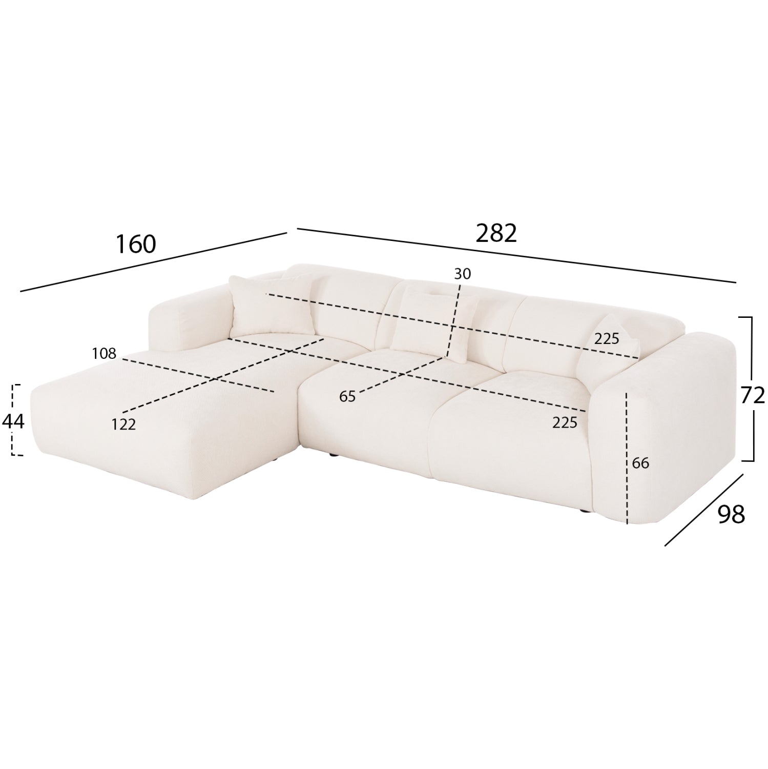 Ъглов диван брик ляв ъгълцвят екрю