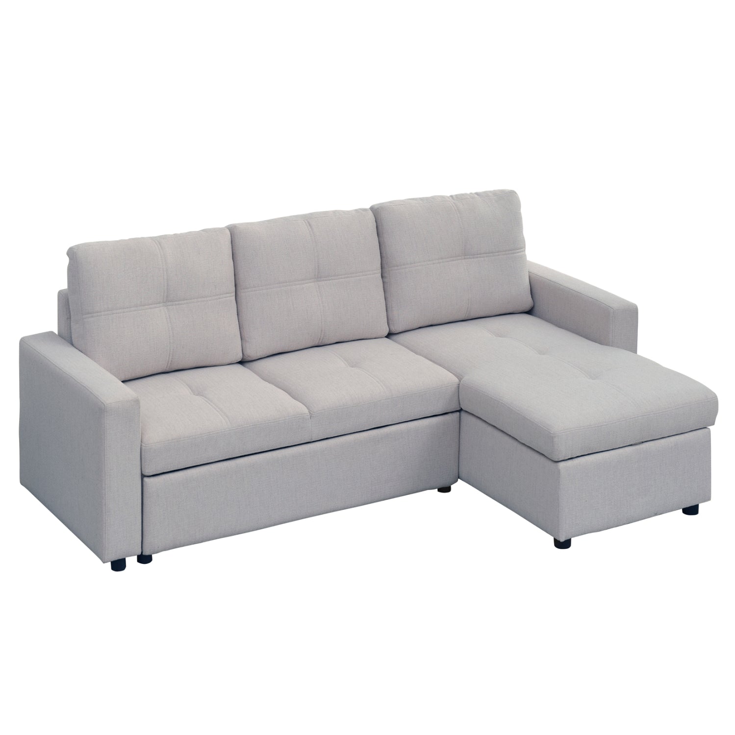 Ъглов разтегащ диван, обработван, сив, салино, платена 213x132x87см