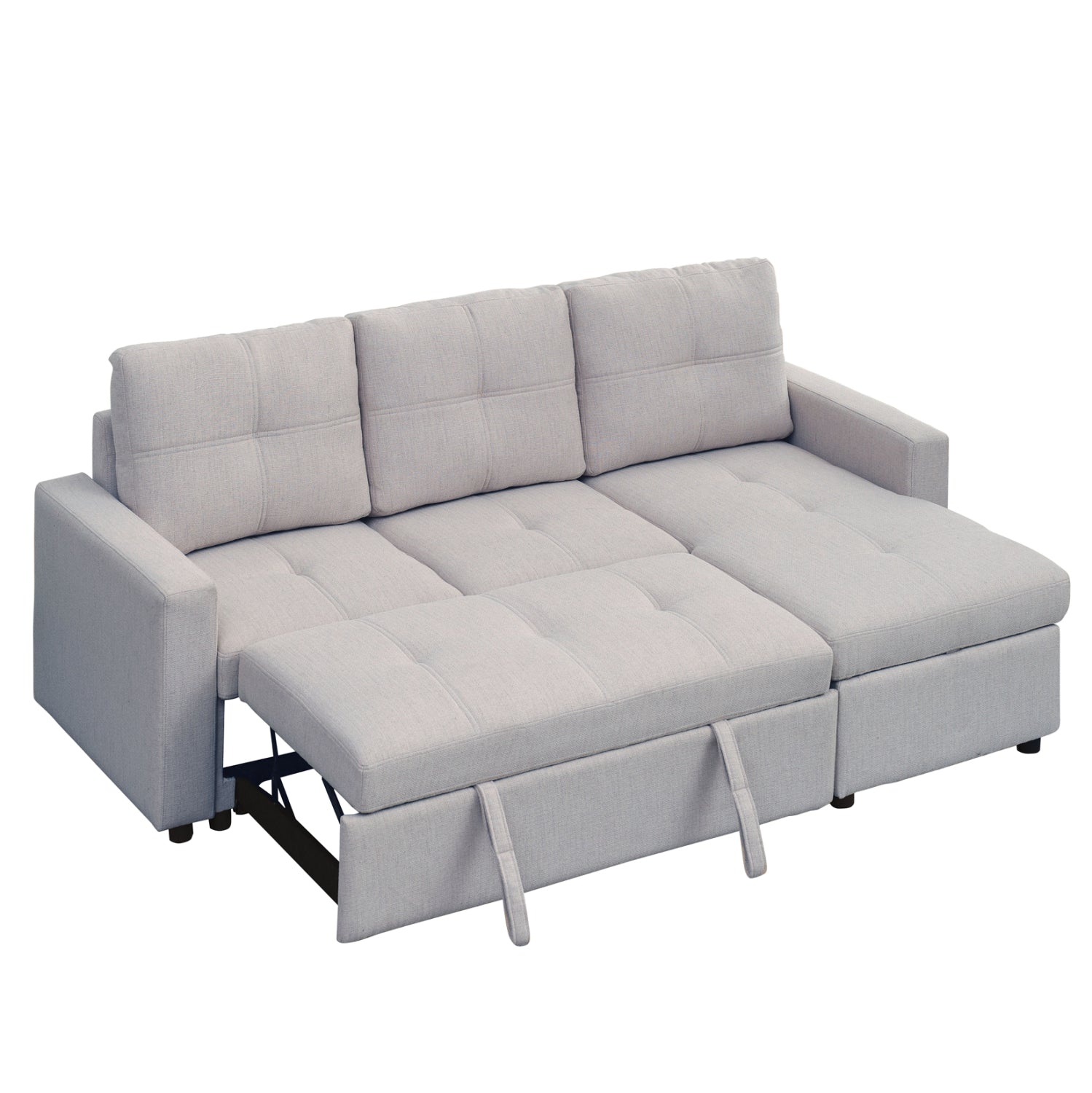 Ъглов разтегащ диван, обработван, сив, салино, платена 213x132x87см