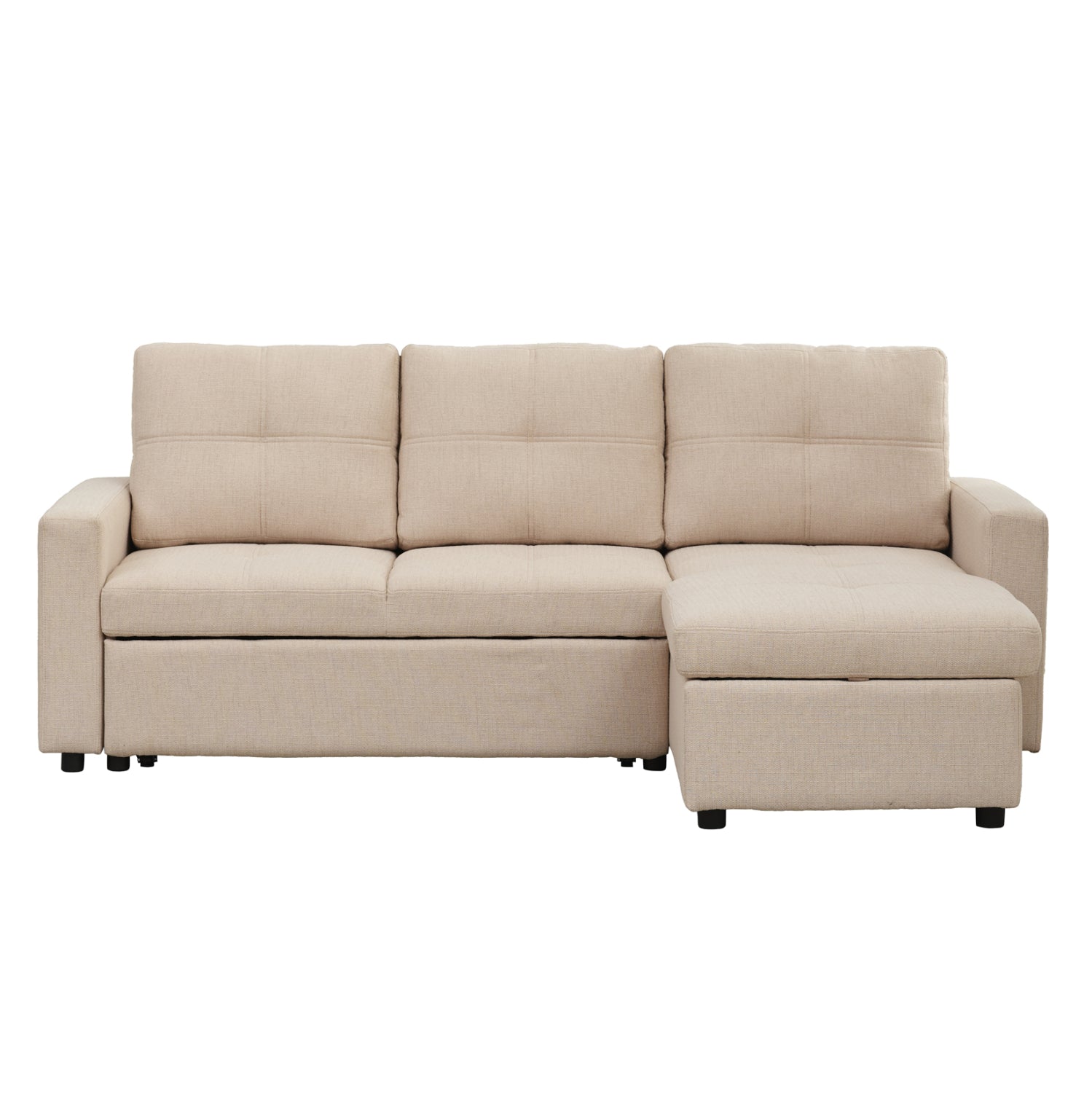 Ъглов разтегащ диван, обърнат, salino бежов плат, 213x132x87см