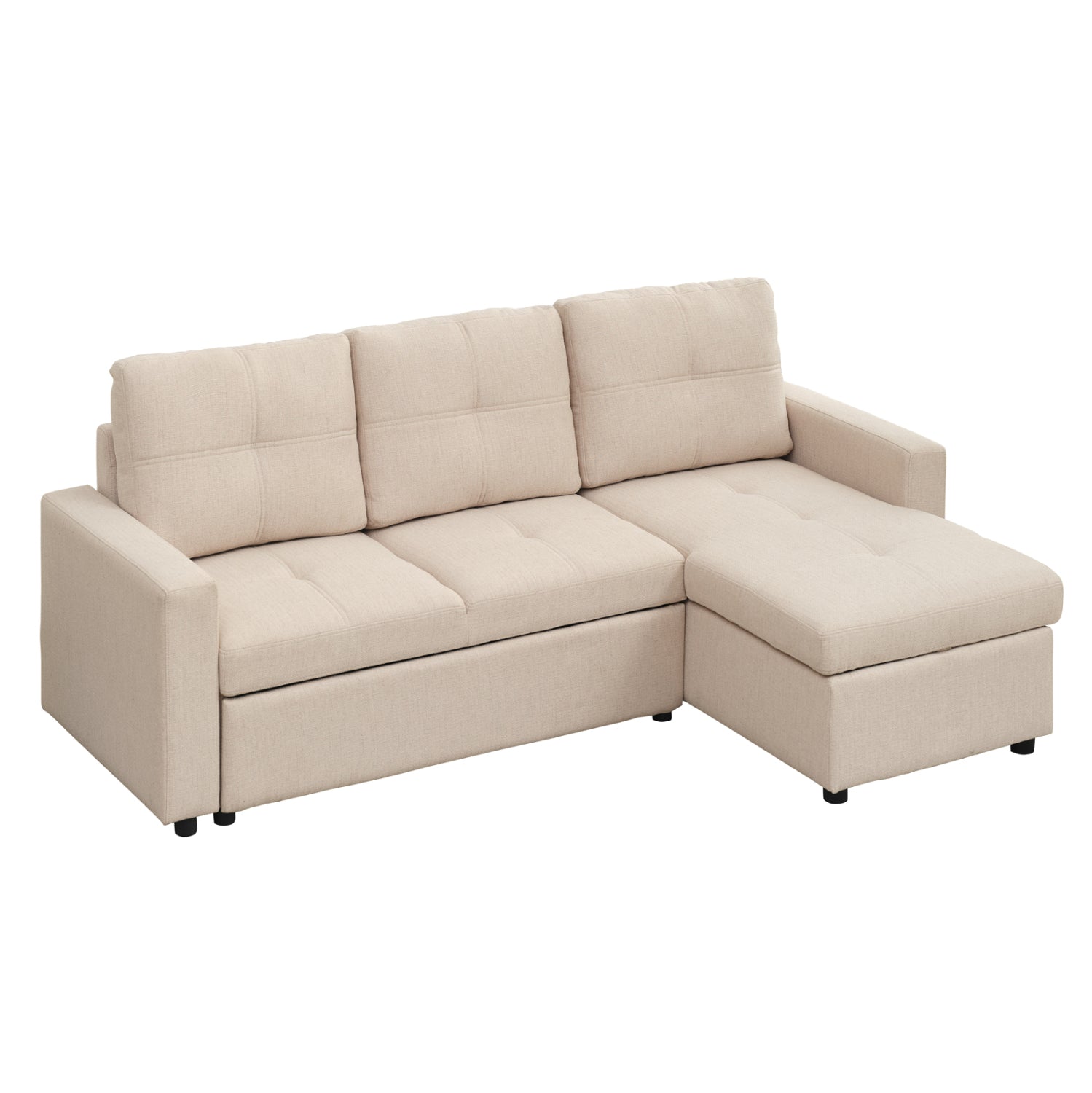 Ъглов разтегащ диван, обърнат, salino бежов плат, 213x132x87см