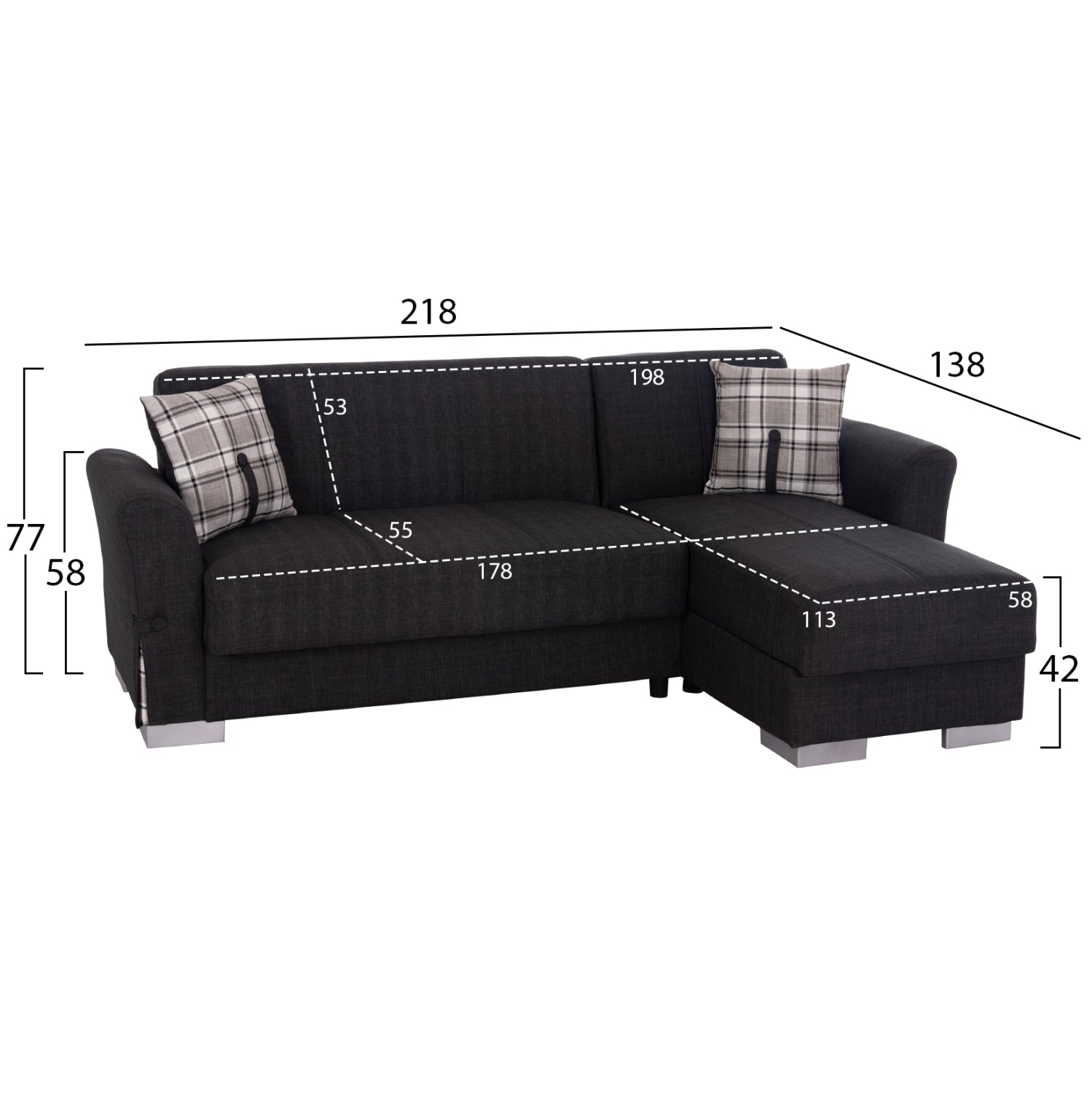 Ъглов разтегател с място за съхранение бронко карбон дама 218x138x77y