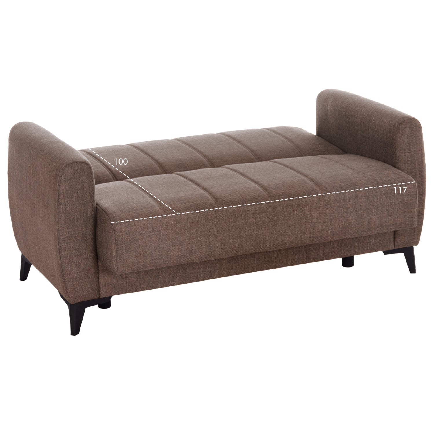 Разтегателен диван с място за съхранение никко кафяв плат 144x75x84см.