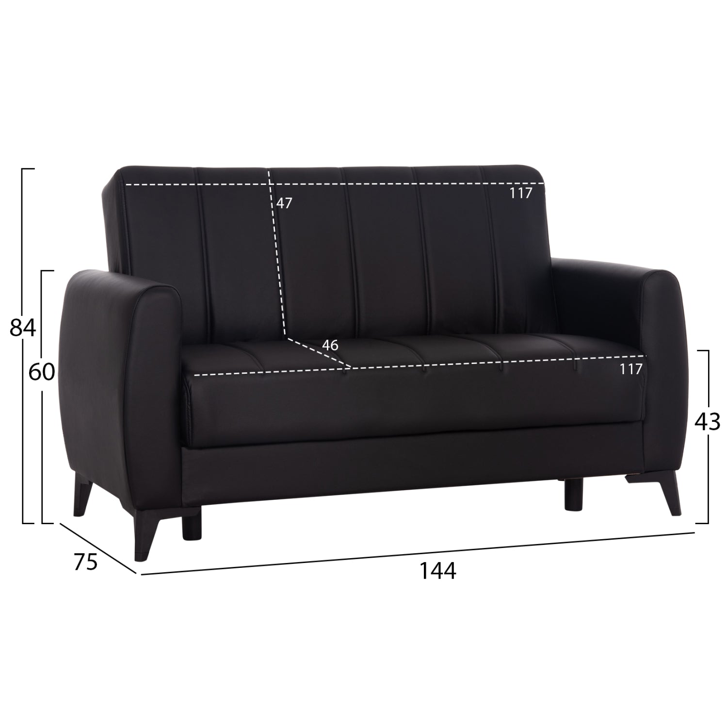 Разтегателен диван NIKKO  с място за съхранение  черен pu 144x75x84см.