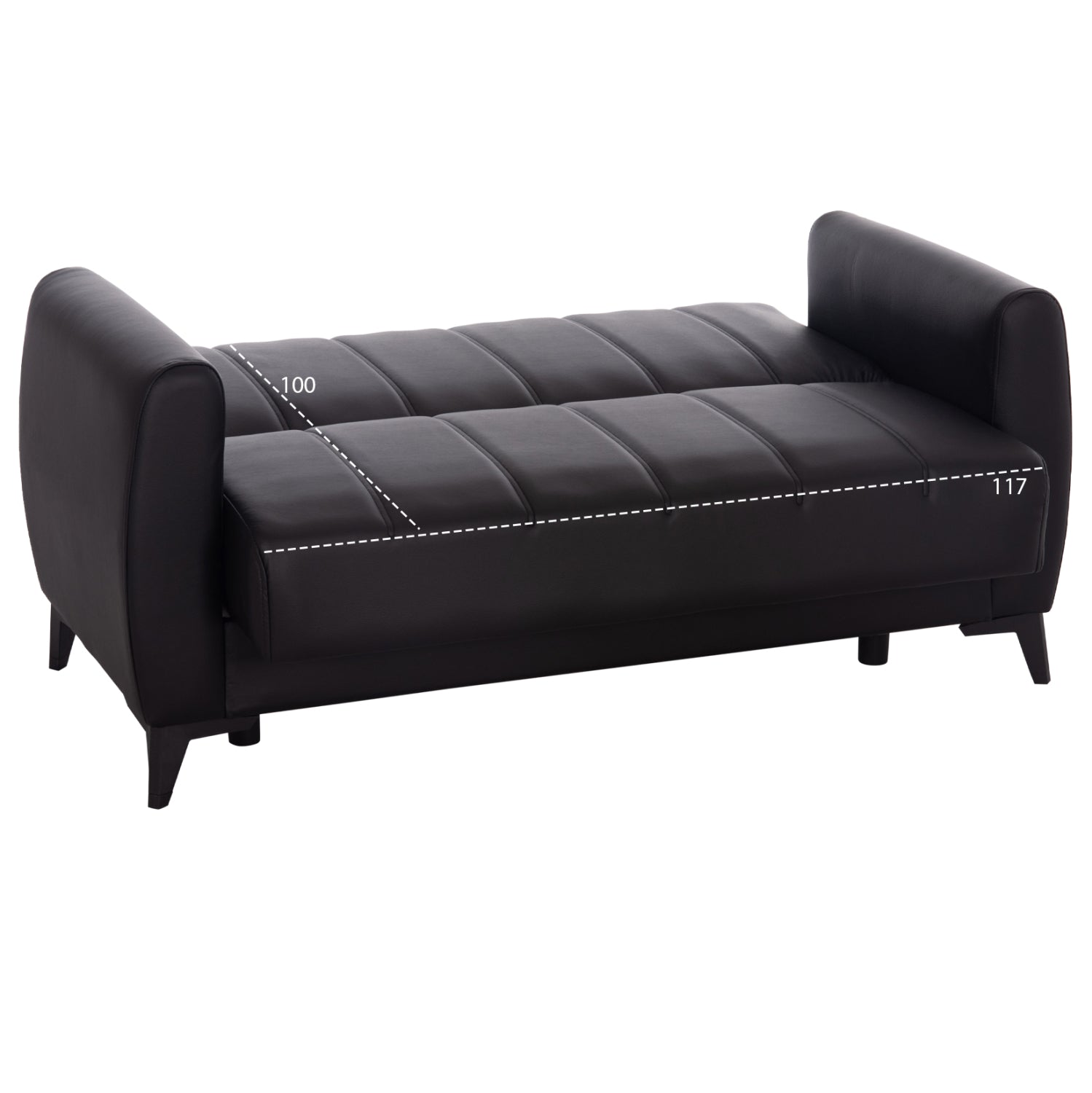 Разтегателен диван NIKKO  с място за съхранение  черен pu 144x75x84см.