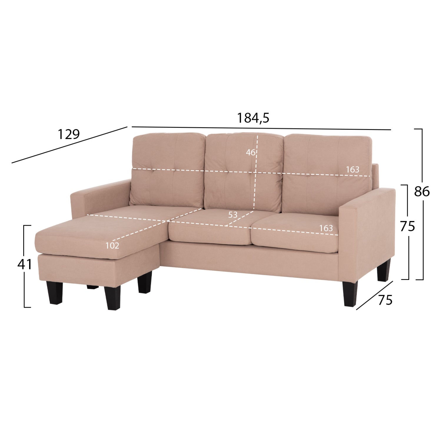 Ъглов диван объртаем meggy бежов плат 184.5x75-129x86всм.