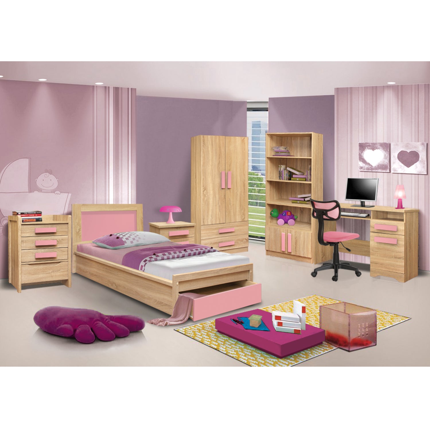 Детско легло PLAYROOM сонома -розов цвят 90x190см