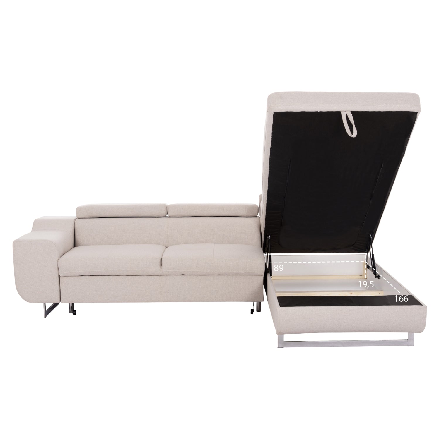 Ъглов разтегател с място за съхранение енкор бежов дамас 285х205х90см.