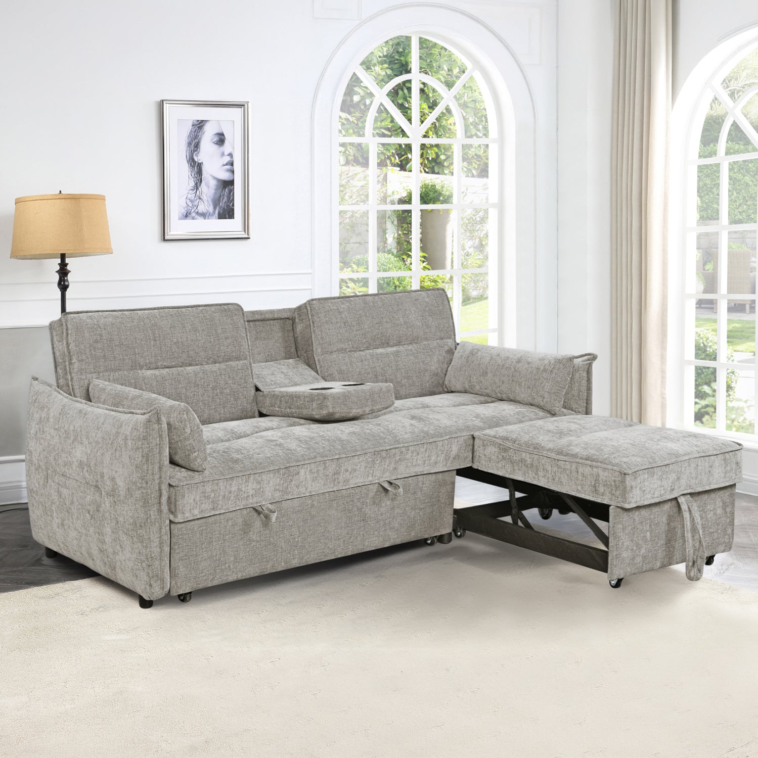 Двуместен разтегаем диван Велар, бежов плат, 208x86x85см.
