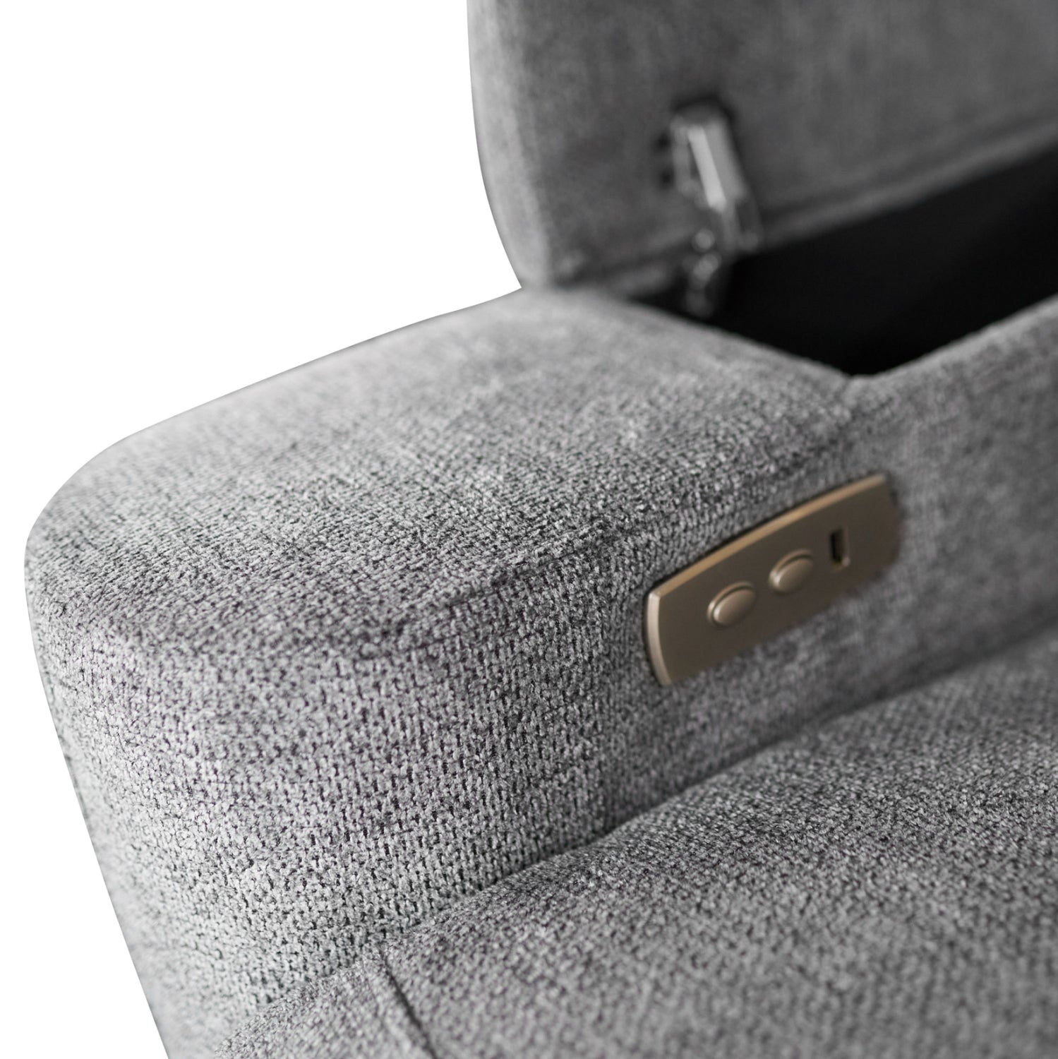 Ляв ъглов диван  SYNTHIA  с накланяща се седалка и място за съхранение  сив плат 246x159x97см.