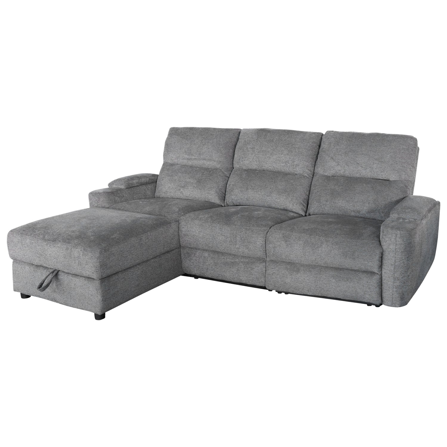 Ляв ъглов диван  SYNTHIA  с накланяща се седалка и място за съхранение  сив плат 246x159x97см.