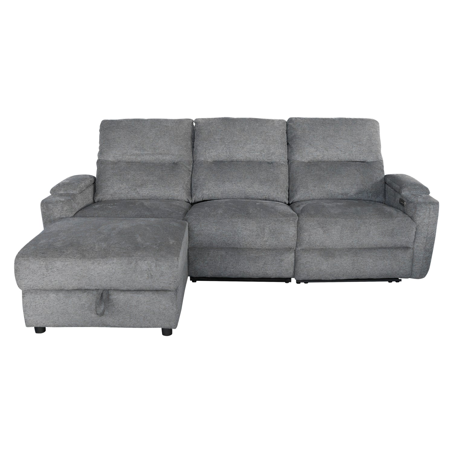 Ляв ъглов диван  SYNTHIA  с накланяща се седалка и място за съхранение  сив плат 246x159x97см.