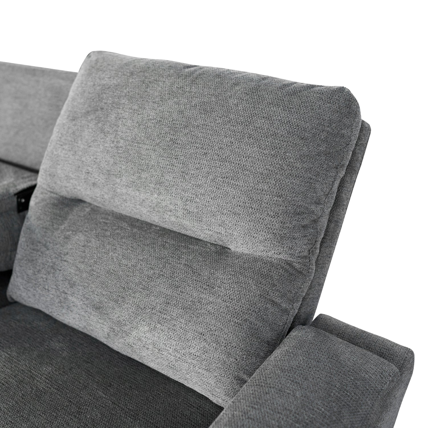 Ляв ъглов диван  SYNTHIA  с накланяща се седалка и място за съхранение  сив плат 246x159x97см.