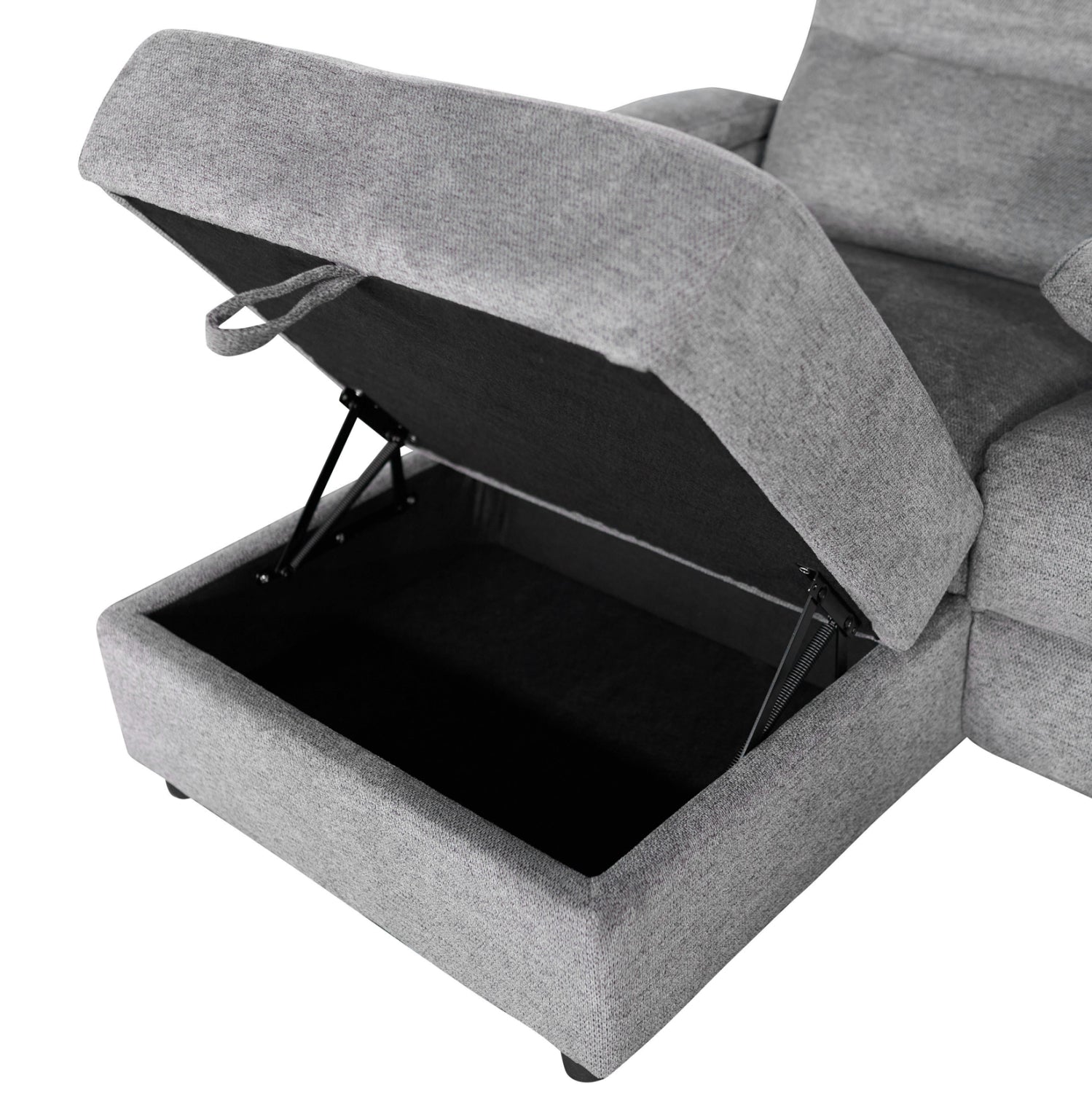 Ляв ъглов диван  SYNTHIA  с накланяща се седалка и място за съхранение  сив плат 246x159x97см.