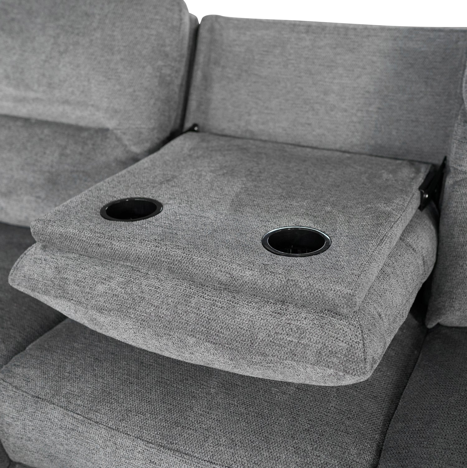Ляв ъглов диван  SYNTHIA  с накланяща се седалка и място за съхранение  сив плат 246x159x97см.