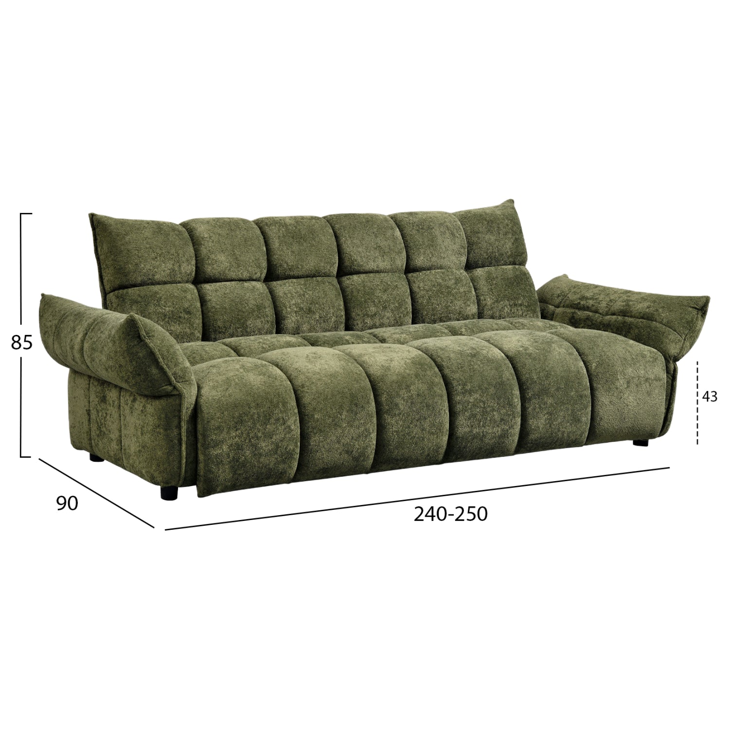 Разтегащ диван melu зелен плат -- седалка с джобни пружини 240-250x90x85всм.