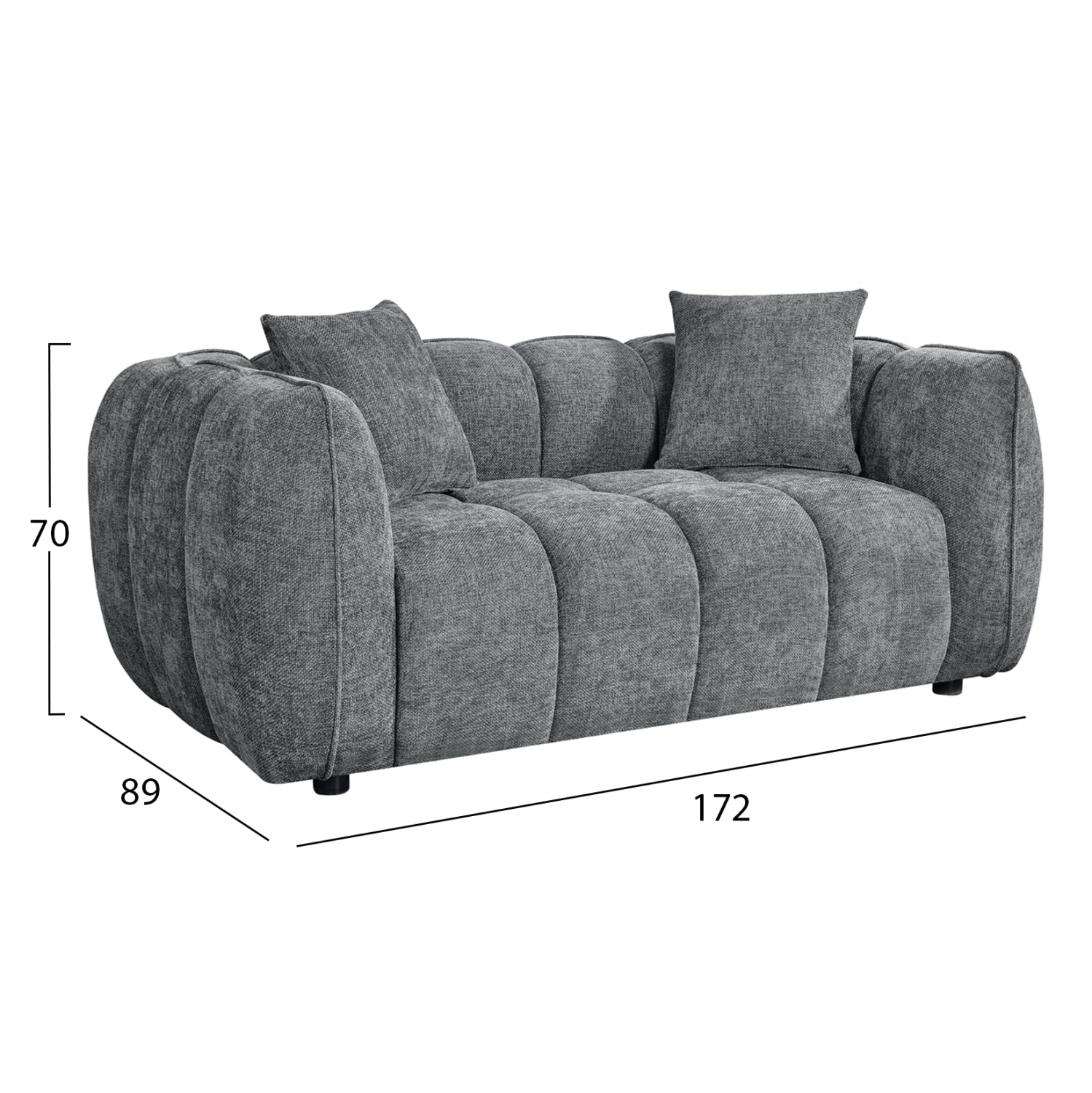 Диван 2-местен lykke сив плат 172x89x70hсм.