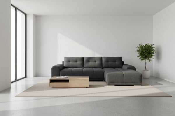 Разтегателен диван десен ъглов Comfyra сив плат 270x181x75см