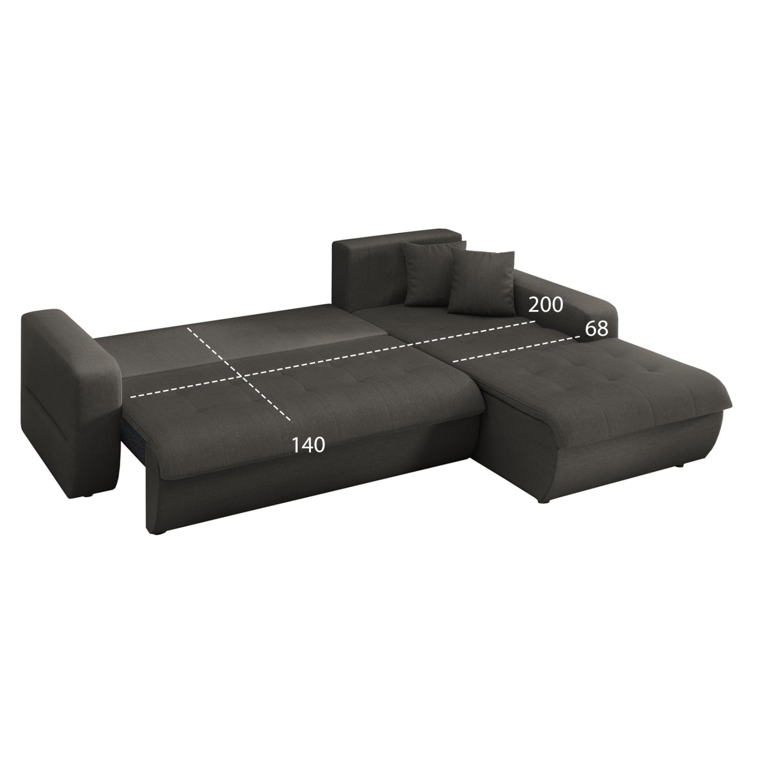 Разтегателен диван десен ъглов, Kanso сив плат, 244x188x80см