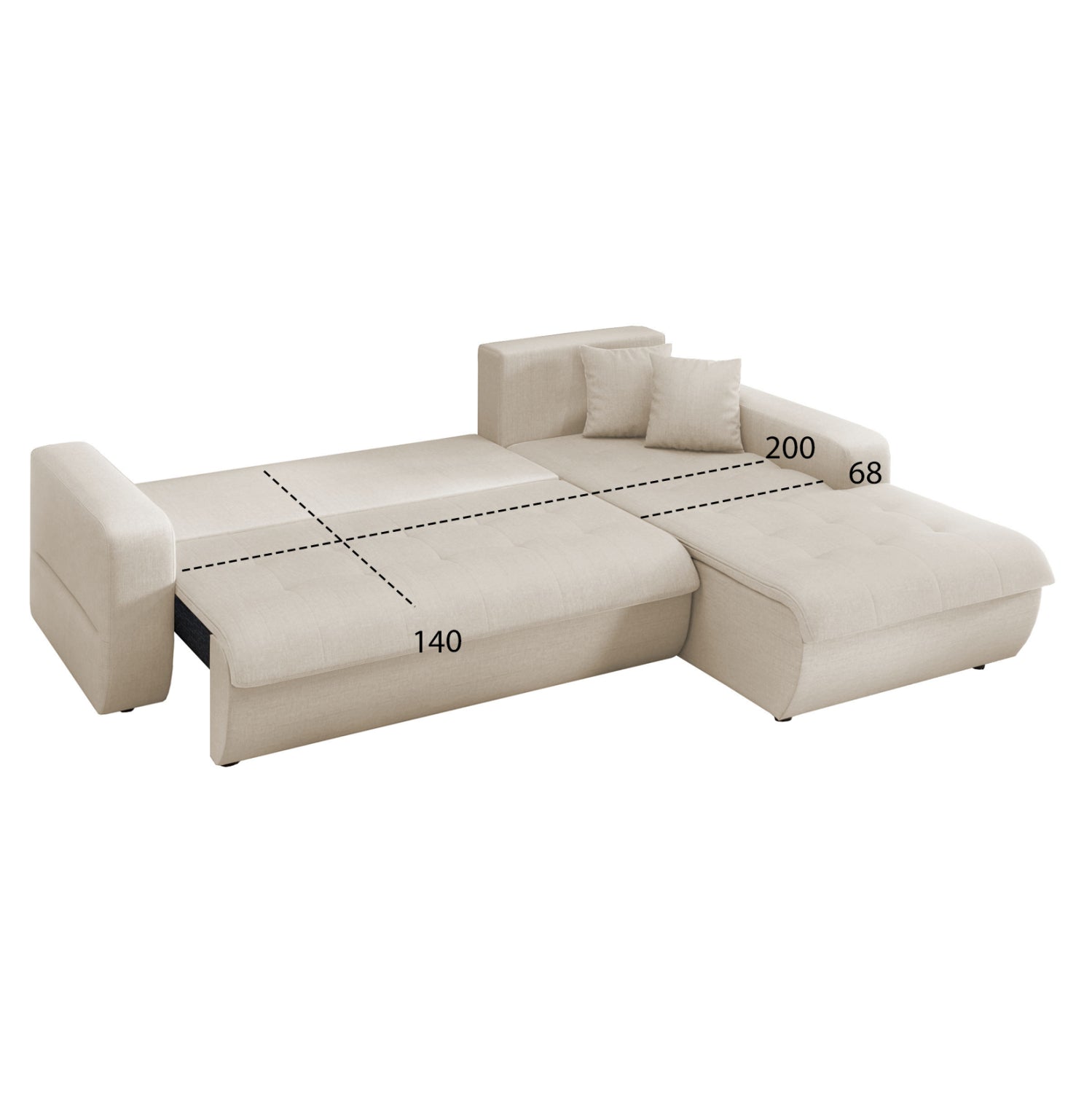 Разтегателен диван десен ъгъл, плат Кanso бежов, 244x188x80см