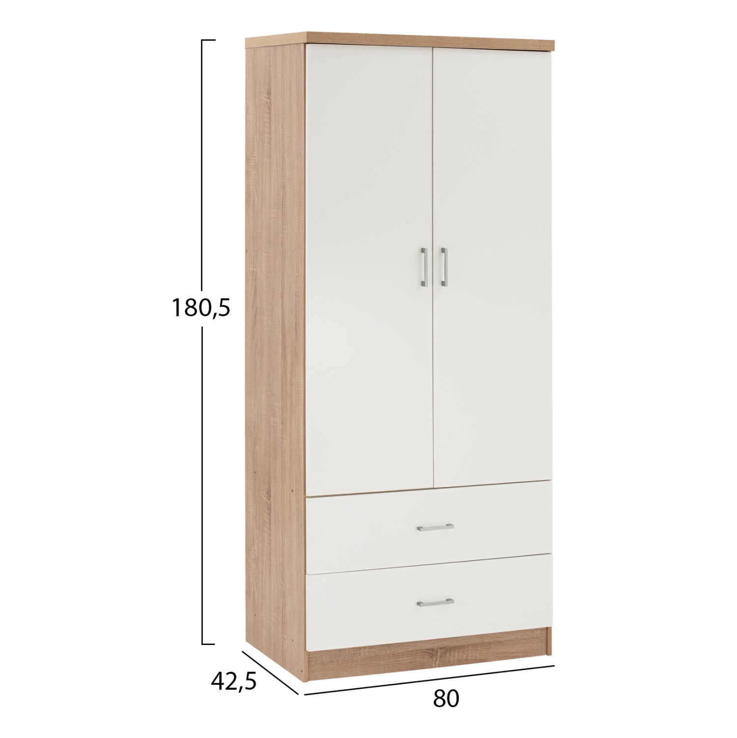 Гардероб CAPRI  80х42.5х180 -цвят сонома-бял