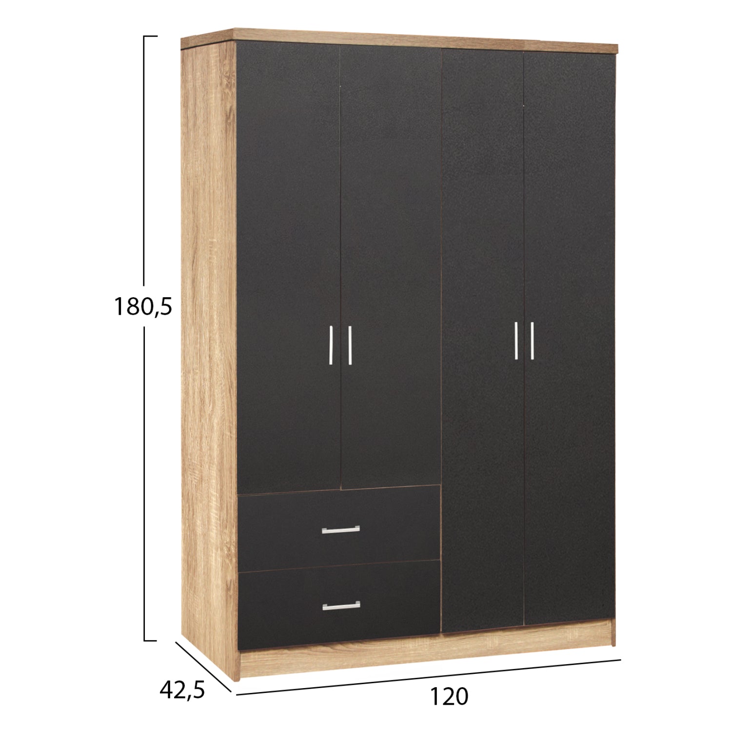 Гардероб CAPRI  цвят сонома-сив 120Χ42,5Χ180,5