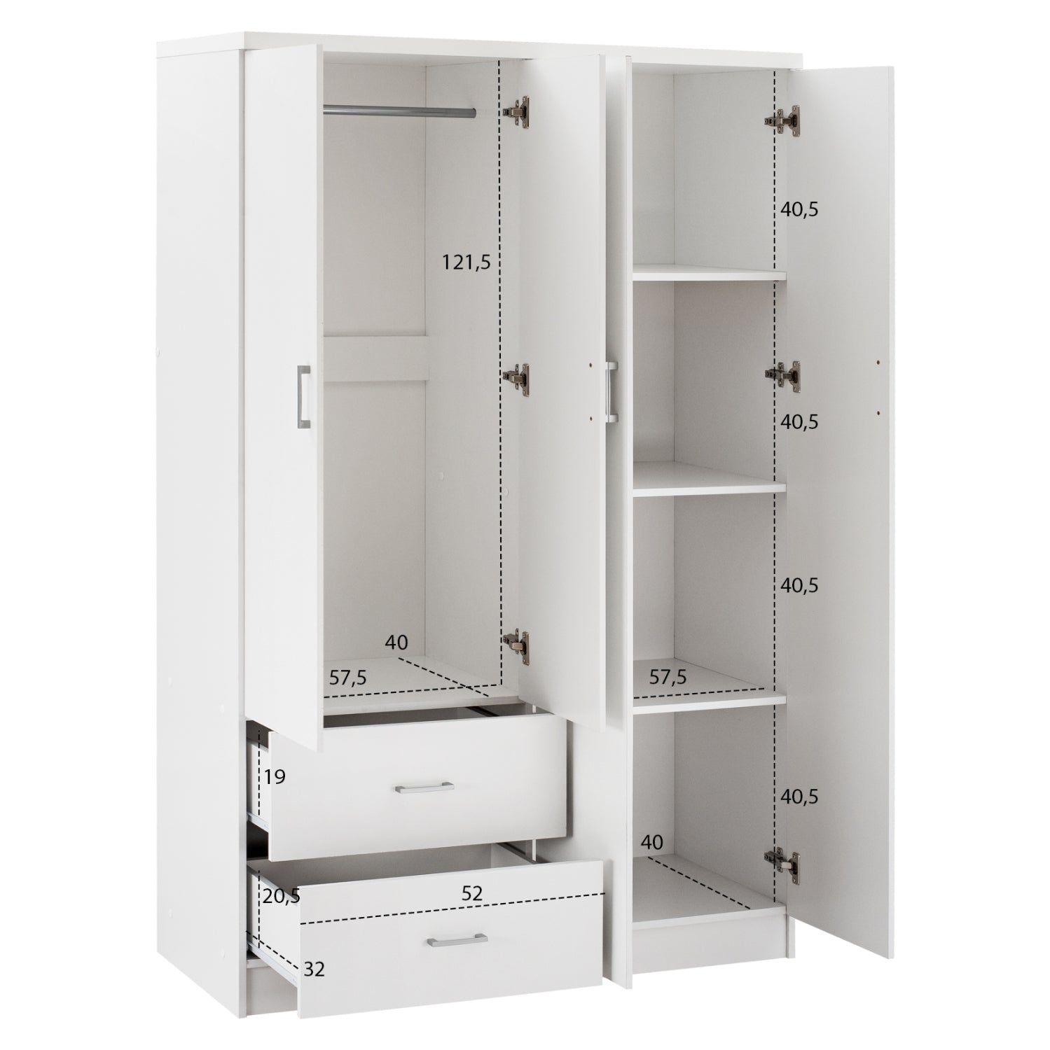 Гардероб BLAKELY бял цвят 120Χ42,5Χ180,5см